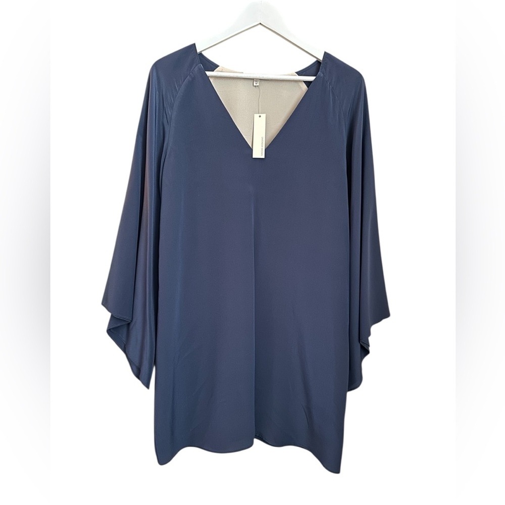 Lavender Brown Blue Lined 100 Silk Shift Dress Women's Sz M Nwt